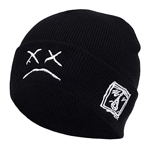 SHENGQXGLL Sad Boys Beanie Knit Hats Crying Face Winter Warm Stretchy Soft Skiing Cap for Men Women (Black)