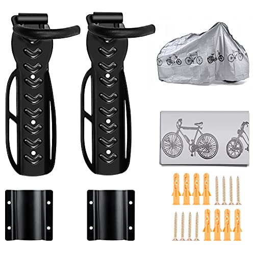 UNIQUEBELLA bicycle storage 2 Bike Rack Wall with Waterproof Cover Vertical Bicycles Hanger Hooks for Indoor Space Saving