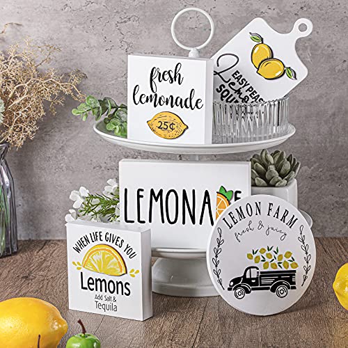 Set of 5 Fresh Lemonade Wooden Tiered Tray Decor Lemon Rustic Farmhouse Lemon Theme Signs Summer Tier Tray Decor Lemon Drops Handmade Home Kitchen Signs Favor