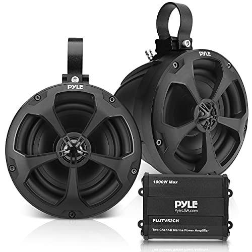 Pyle Waterproof Off-Road Speakers with Amplifier – 5.25 Inch 1000W 2-Channel Outdoor Marine Waketower, Full Range for ATV UTV Quad Jeep Boat – Pyle PLUTV52CH