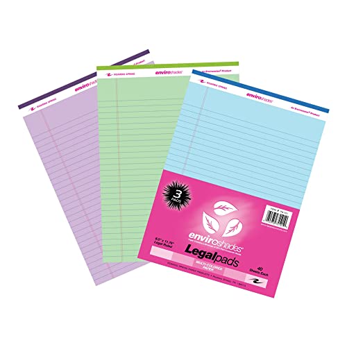 Roaring Spring Enviroshades Recycled Colored Legal Pads, 3 Pack, 8.5″ x 11.75″ 40 Perforated Sheets, Orchid (Purple), Blue, Green