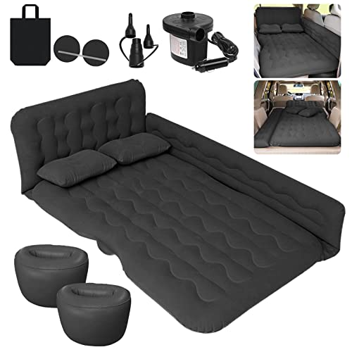 Car Air Mattress,SUV Air Mattress, SUV Inflatable Car Bed for Back Seat Sleepping, with Pillows & fill piers, Thickened Flocking & PVC Surface, Air Mattress for Camping ,Home Car Travel (Black)