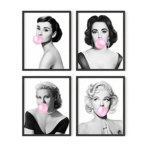 HAUS AND HUES Celebrity Wall Art Pop Art Wall Decor – Set of 4 Fashion Wall Art | Audrey Hepburn Poster, Marilyn Monroe Wall Art, Grace Kelly Poster, Elizabeth Taylor Pop Art Posters UNFRAMED 8″x10″