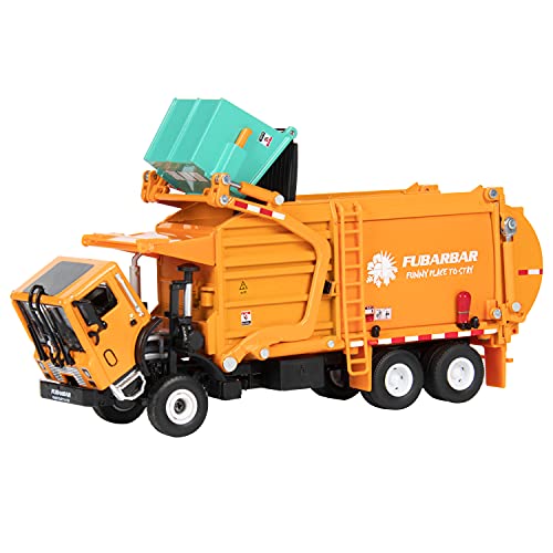 Garbage Truck Toys, Fubarbar 1:43 Bruder Tonka Trash Trucks Model for Boys Metal Diecase Waste Management Front Loader Die Cast Recycling Can Dumpster for Kids Toddlers Birthday Party (Orange)
