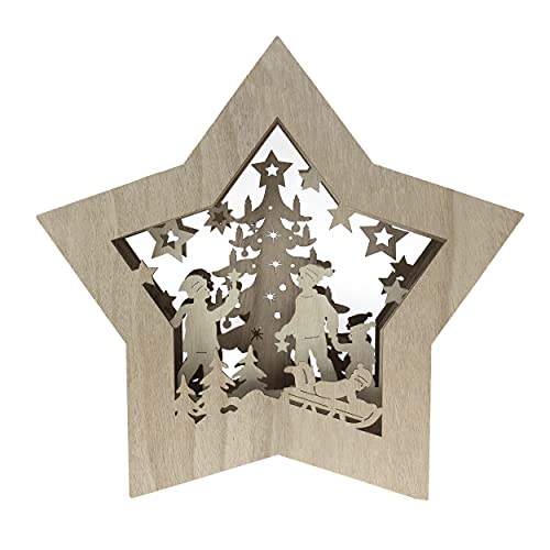Clever Creations Wooden Star Shaped Nativity Scene Christmas Ornament, Festive LED Holiday Décor for Shelves and Tables, Snowman