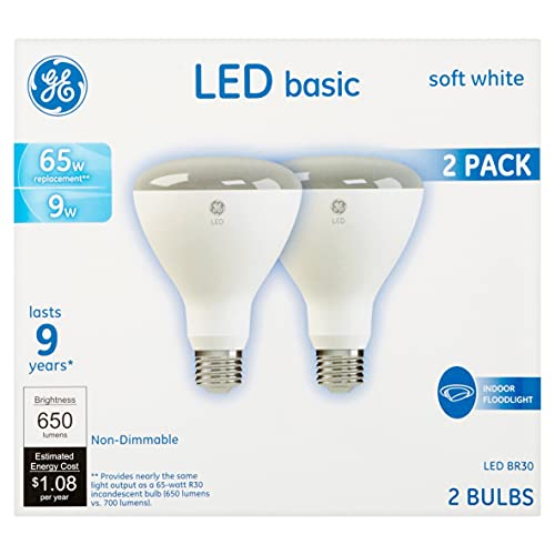 GE LED Basic 65 watt Equivalent Soft White BR30 Indoor Floodlight Bulbs (2 Pack)