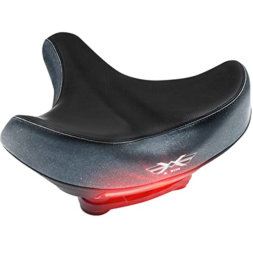 X WING Large Bike Saddle Replacement Seat for Adults | Comfortable Padded Cushion, Ergonomic Design & Reflective Safety LED Light | Fit for Electric, Stationary, Exercise Bicycles & Beach Cruisers