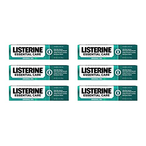 Listerine Essential Care Original Gel Fluoride Toothpaste, Prevents Bad Breath and Cavities, Powerful Mint Flavor for Fresh Oral Care, 4.2 oz, Pack of 6