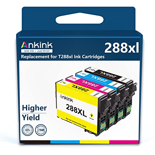 Ankink Remanufactured Higher Yield Epson 288XL Ink Cartridge 4 Pack Compatible for Epson 288 Ink XL 1 Black 3 Color Combo Pack Fit with XP-440 XP-330 XP-340 XP-430 434 446 XP440 XP446 XP340 Printer