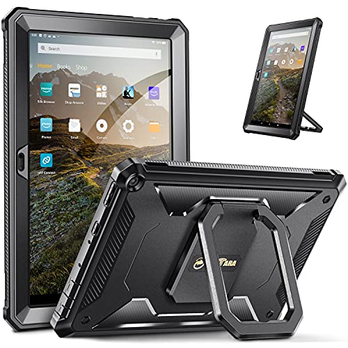Fintie Case for All-New Amazon Fire HD 10 & Fire HD 10 Plus (11th Generation, 2021 Release) – [Tuatara Rotating] Multi-Functional Grip Carry Stand Cover w/Built-in Screen Protector, Black
