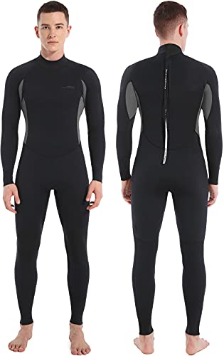 Dark Lightning Full Body Wetsuit Men and Women, 3/2mm Wet Suit Womens Mens Diving Surfing Snorkeling Kayaking Water Sports (Men – Grey-3/2mm, X-Large)