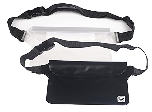 GILI 2-Pack Waterproof Pouch, Screen Touch Sensitive Waterproof Bag with Adjustable Waist Strap – Keep Your Phone and Valuables Dry – Perfect for Paddle Boarding (Clear/Black)