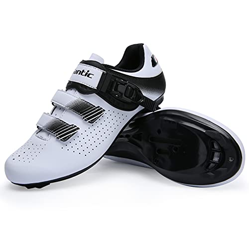 Santic Men’s Cycling Shoes Road Bike Riding Shoes Compatible with Peloton Shimano SPD & Look ARC Delta Indoor Outdoor Bicycle Spinning Shoes with 1pair Socks Free (White, Numeric_10_Point_5)