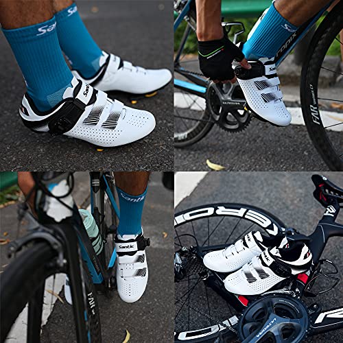 Santic Men’s Cycling Shoes Road Bike Riding Shoes Compatible with Peloton Shimano SPD & Look ARC Delta Indoor Outdoor Bicycle Spinning Shoes with 1pair Socks Free (White, Numeric_10_Point_5) | The Storepaperoomates Retail Market - Fast Affordable Shopping