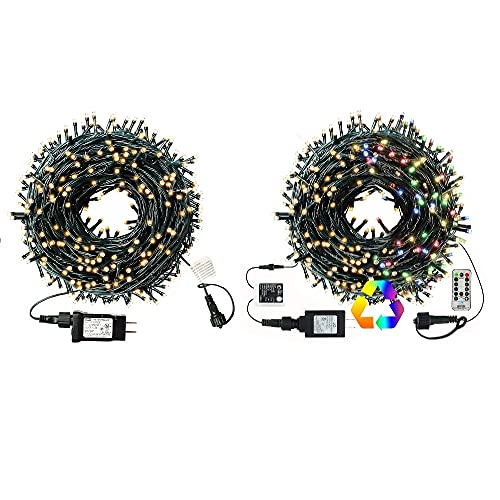 XTF2015 105ft 300 LED Christmas String Lights Warm White & Color Changing 105ft 300 LED Christmas Tree Lights Warm White to Colored