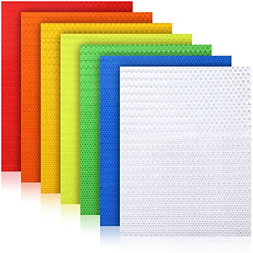 7 Sheets 8.86 x 11.42 Inches Adhesive Reflective Stickers Flexible Waterproof Conspicuity Safe Caution Warning Night Lighting Stickers for Car Truck Trailer Motorcycle Bicycle Mailbox (Assorted Color)