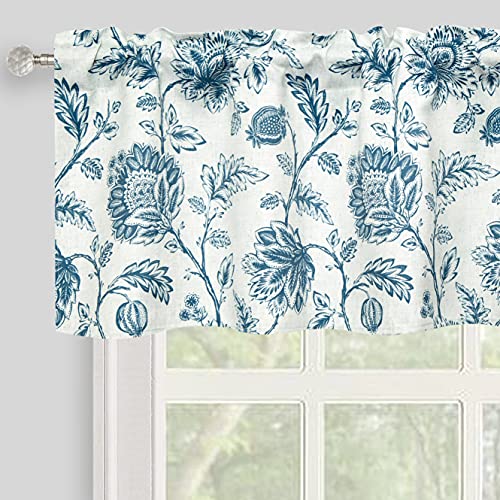 Inselnwald Valance for Windows Retro Floral Printed Valance for Kitchen Living Room Decor Thermal Insulated Energy Saving Rod Pocket Small Window Curtains Valance, 52″ X 18″, Blue