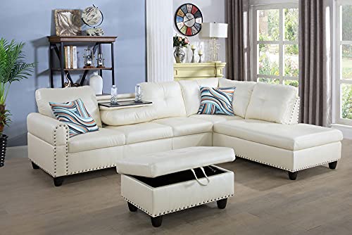 Modern Sofa Set Furniture Sofa Set Multifunctional Back Cushion & Ottoman Storage Chair (Right Facing, Ivory White,F09914B)