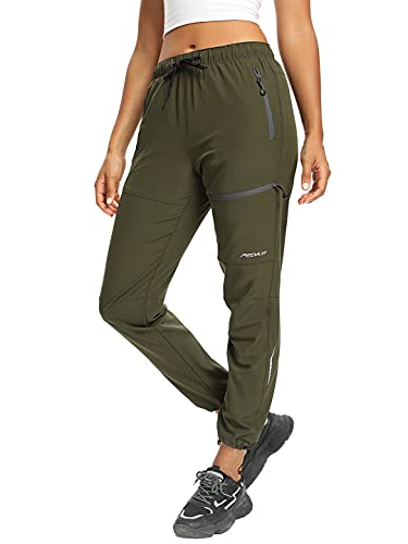 Cargo Hiking Pants for Women Lightweight Quick Dry Water Resistant Outdoor Joggers Pants UPF 50+ with Zipper Pockets Army Green XL