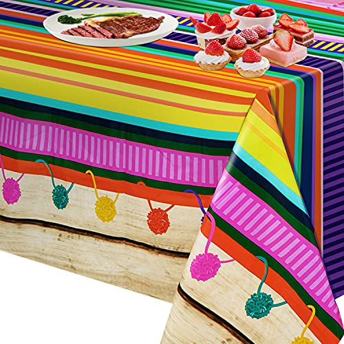 2Pcs Mexican Striped Table Cover Cinco De Mayo Mexican Fiesta Waterproof Tablecloth Mexican Serape Blanket Tablecloth Mexican Blanket Striped Tablecloth for Festive Mexican Fiesta Wedding Party Decor