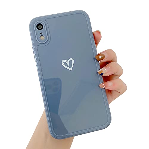 Compatible with iPhone XR Case for Women Girls, Cute Love Heart Pattern Soft Slim TPU Protective Bumper Phone Case for iPhone XR 6.1＂-Blue Gray