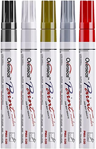 Paint Marker Pens – 5 Pack Permanent Oil Based Paint Markers, Medium Tip, Quick Dry and Waterproof Assorted Color Marker for Rock, Wood, Fabric, Plastic, Canvas, Glass, Mugs, Canvas, Glass