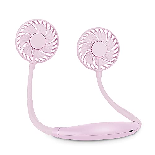 SkyGenius Necklace Fan, Neck Fan Portable, 2000mAh Battery Rechargeable Personal Fan, 3 Speeds Adjustable with Color LED Lights for Outdoor Activities, Pink