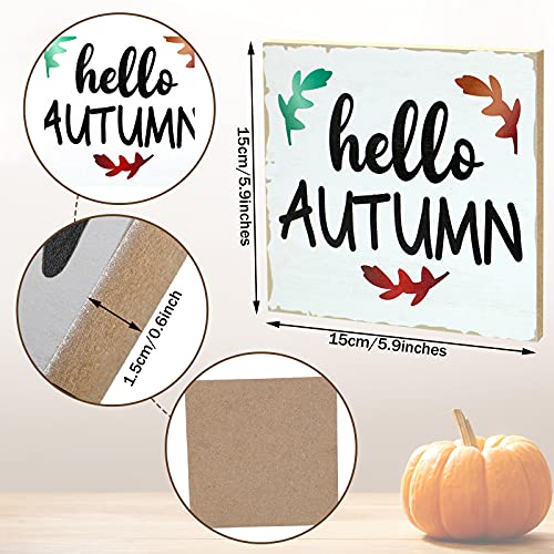 Jetec 2 Pieces Thanksgiving Wooden Block Sign Hello Autumn Wooden Sign Home Pumpkin Table Sign Fall Rustic Wood Tiered Tray Decoration for Thanksgiving Farmhouse Home Table Shelf Decor, 6 x 6 Inch | The Storepaperoomates Retail Market - Fast Affordable Shopping