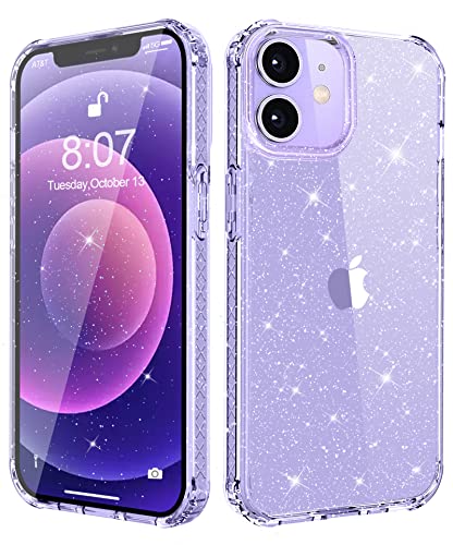 MIODIK for iPhone 12 Case and iPhone 12 Pro Case Clear Glitter, [Not Yellowing] Crystal Shockproof Protective Phone Case, Slim Bumper Cover for Women Girls 6.1 Inch – Sparkle Clear