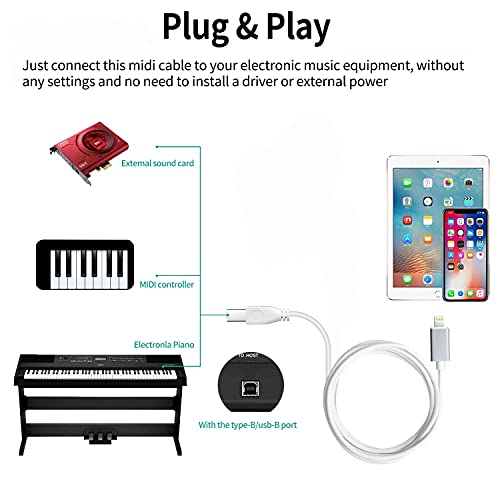 Wahbite iPhone to USB B Midi Cable 5FT, Lightning to USB 2.0 Midi Interface Cord for iPhone, iPad to Midi Controller, Electronic Music Instrument, Midi Keyboard, Recording Audio Interface and More | The Storepaperoomates Retail Market - Fast Affordable Shopping