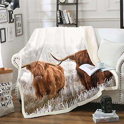 Highland Cattle Pattern Throw Blanket Highland Cow Blanket for Kids Boys Girls Farmhouse Cow Landscape Blanket for Chair Office Room,Baby (30 x 40 Inches)