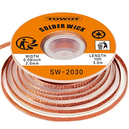 TOWOT Solder Wick Braid With Flux No-Clean Electronic, Desoldering Wick Braid Remover.Desolder Soldering 2mm W 0.08” L 9.8′