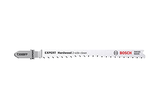 Bosch Professional 3X Expert ‘Hardwood 2-Side Clean’ T 308 BFP Jigsaw Blade (for Kitchen countertop, Plastic Coated Boards, Length 117 mm, Accessories Jigsaw)