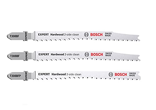 Bosch Professional 3X Expert ‘Hardwood 2-Side Clean‘ Jigsaw Blade Set (Length 117 mm, Accessories Jigsaw)