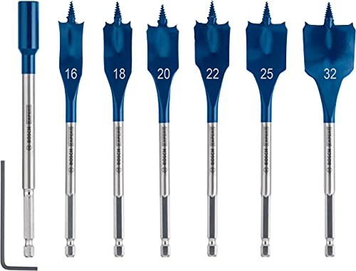 Bosch Professional 7X Expert SelfCut Speed Spade Drill Bit Set (for Softwood, Chipboard, Ø 16-32 mm, Accessories Rotary Impact Drill)