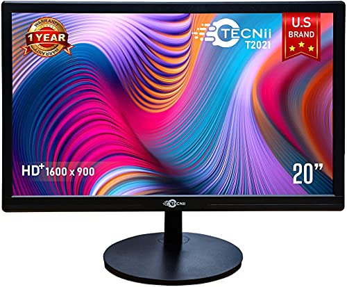 TECNII 20 Inch Widescreen LED Backlit LCD Desktop PC Monitor HD+ Resolution – 3ms Response Time – HDMI – VGA – for Home, Office – Black, TM200