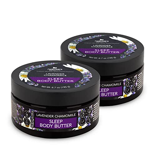 Nature’s Beauty Lavender Chamomile Sleep Body Butter Multi-Pack – Sleep Well Luxury Rich Moisturizer, Relax + Calm Your Skin, Made w/ Shea Butter, Jojoba + Moringa Seed Oils, 6.7 oz (2 Pack)