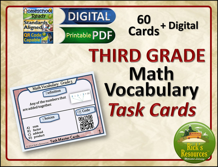 Math Vocabulary Task Cards 3rd Grade Print and Digital Versions | The Storepaperoomates Retail Market - Fast Affordable Shopping