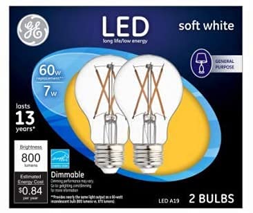 GE Lighting 275317 120V 7W Soft White A19 Bulb, Pack of 2