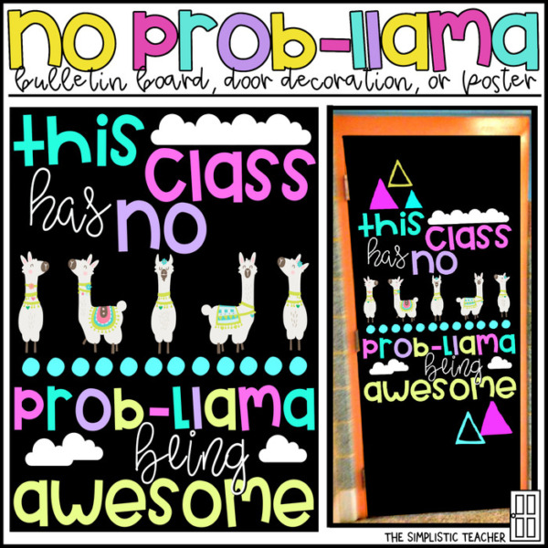 No Prob LLama Back to School Bulletin Board, Door Decoration Kit, or Poster