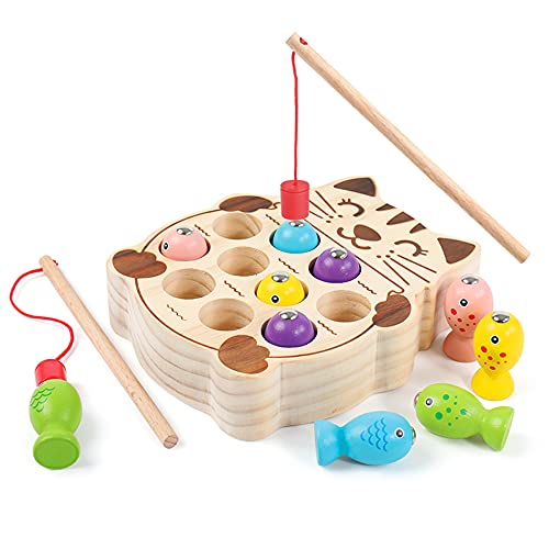 Montessori Magnetic Wooden Fishing Game for Toddlers 3 4 5 Years Old, Preschool Fine Motor Skill Learning Hand Eye Coordination Fishing Toy, Great Gifts for Children Boys and Girls