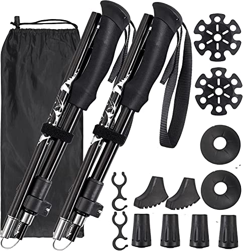 Trekking Poles, Anbte 2 Packs Aluminum 7075 Collapsible Hiking Pole Folding Walking Sticks Include 10 Pcs Interchangeable Tips with Quick Lock System, Anti-Shock, Telescopic, Ultralight for Men Women
