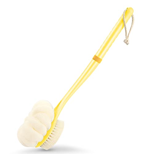 Shower Body Brush,Soft Bristles and Beautiful Pumpkin Loofah 14″ Long Handle Back Scrubber Bath Mesh Sponge for Skin Exfoliating Bath,Massage Bristles Suitable for Wet or Dry,Men and Women (Yellow)