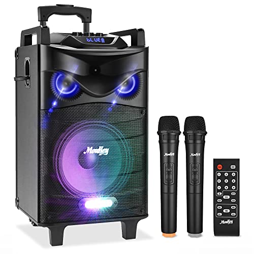 Moukey Karaoke Machine, PA System with 12″ Woofer, Portable Bluetooth Speaker with 2 Wireless Microphones, Party Lights and Echo/Treble/Bass Adjustment, Supports TWS/REC/AUX IN/MP3/USB/TF/FM