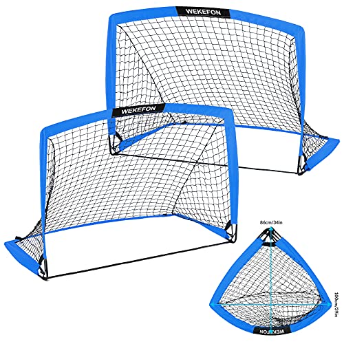 WEKEFON Backyard Soccer Goals – Portable Kids Soccer Net Set of 2 – 3.6’x2.7′ – Pop Up Folding Indoor + Outdoor Goals with Carry Bag – Easy Assembly and Compact Storage