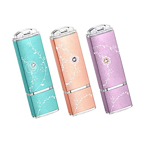 TCELL Natural Beauty 32GB 3 Pack USB 3.0 Flash Drive Decorated with Swarovski Elements Crystal for Girl Office Gift (Mixed Color:Purple, Blue, Rose Gold)