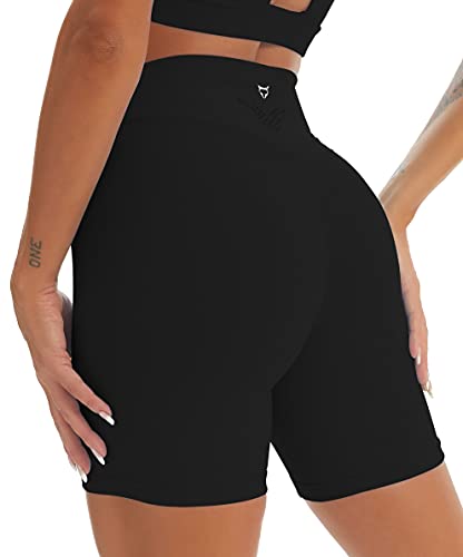TomTiger Yoga Shorts for Women Tummy Control High Waist Biker Shorts Exercise Workout Butt Lifting Tights Women’s Short Pants (Black, M)