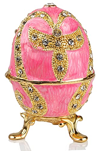 SEVENBEES Hand Painted Enameled Faberge Egg Jewelry Trinket Box Hinged For Home Decor Gift