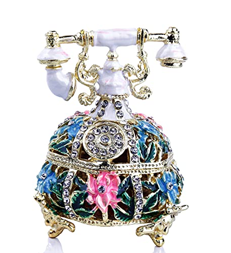 SEVENBEES Hand Painted Enameled Telephone Jewelry Trinket Box Hinged Decorative Telephone Figurine Collectibles | The Storepaperoomates Retail Market - Fast Affordable Shopping