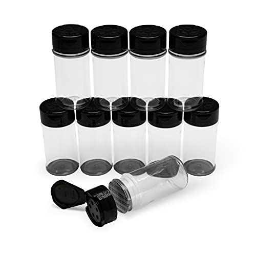 MHO Containers | 3.5oz Plastic Spice Jars with Lids and Foil Liners | Made in USA — Pack of 10 (Black)